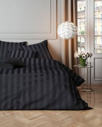 DUVET COVER cotton satin stripe | Anthracite