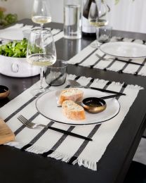 SET DE TABLE coton | Stripe Maxim White-Black - Ensemble de 4