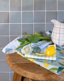 KITCHEN TOWEL cotton | Tulips blue-yellow - Bibiane light blue - Stripe mint green - Set of 3